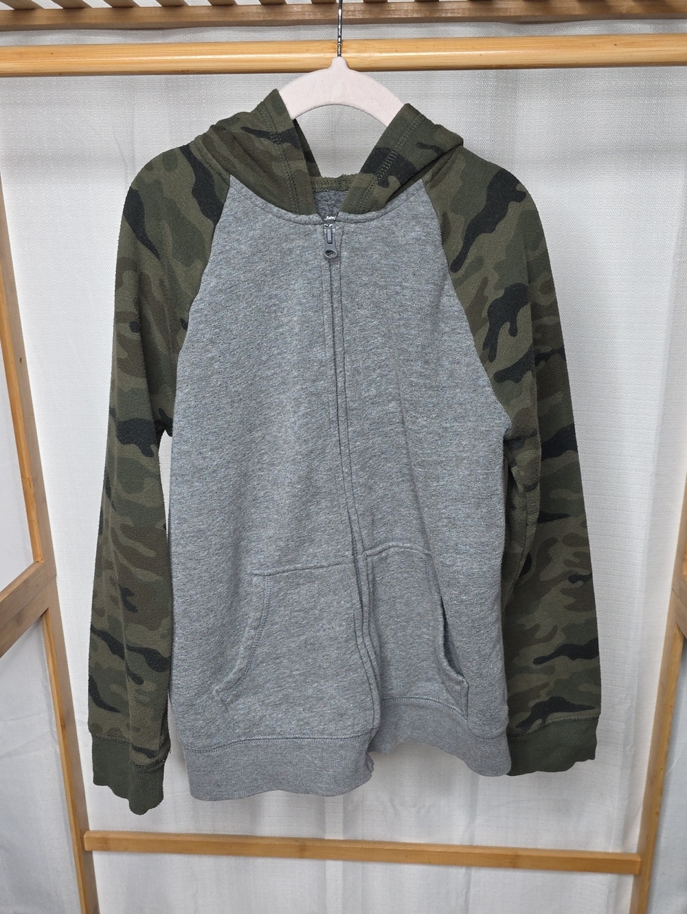 jumping beans Gray Zip-Up Hoodie with Camo Green Sleeves